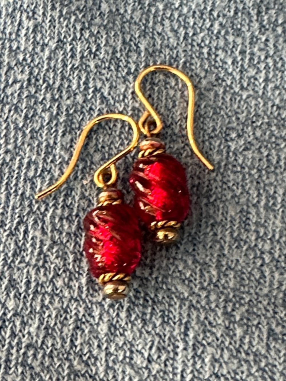 Gold-Tone Red Glass Bead Dangle Earrings